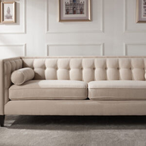 Tufted Tuxedo Sofa Double Cushion Neutral Beige Day Night Furniture