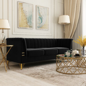 Modern Velvet Tufted Tuxedo Sofa – Black Day Night Furniture