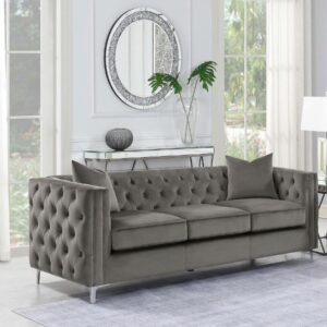 Modern Velvet Tufted Tuxedo Sofa – Grey Day Night Furniture