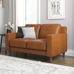 Faux Leather Sectional Sofa- Tan Brown Day Night Furniture